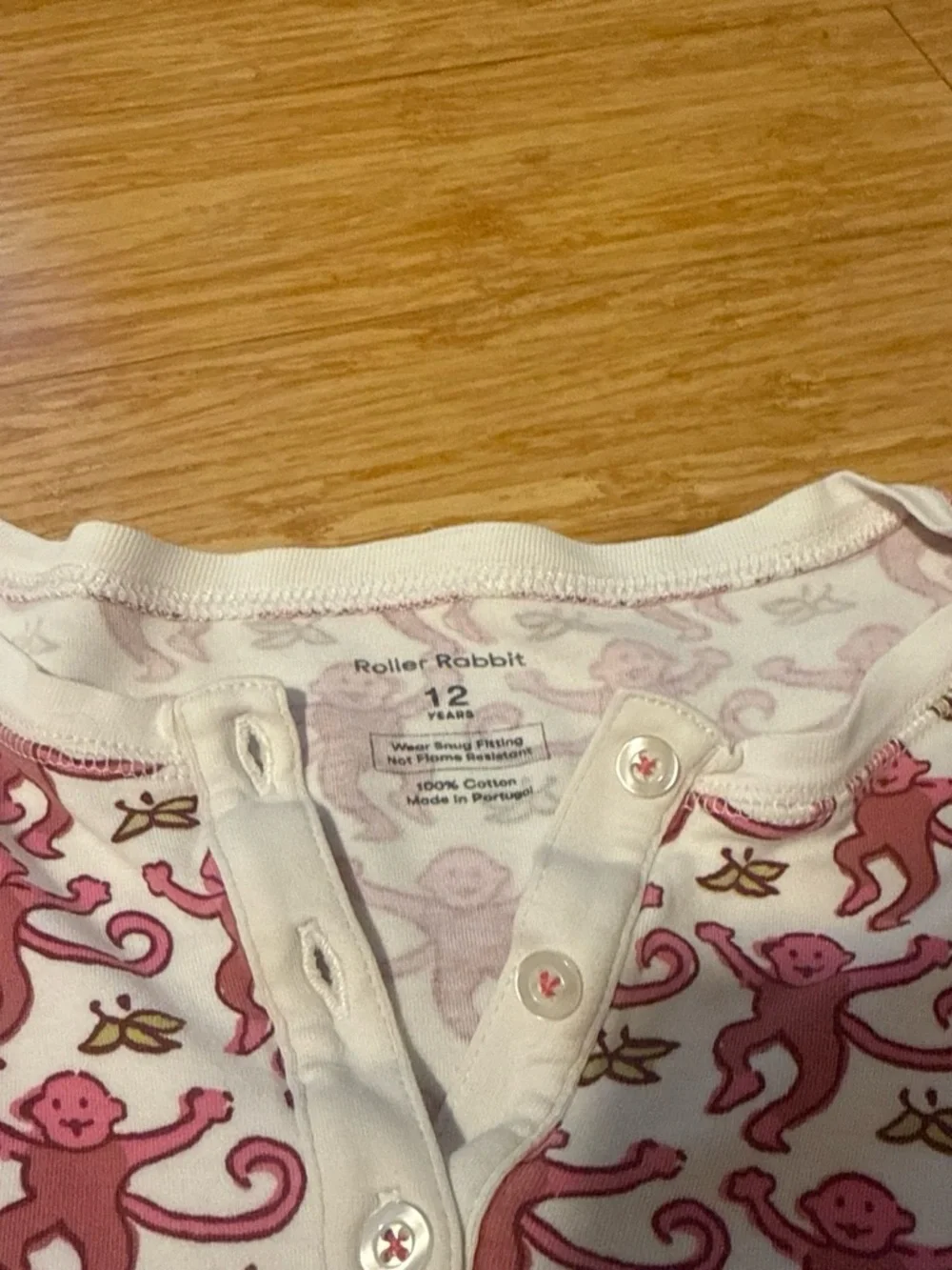 ROLLER RABBIT Kids Pink and White Monkey Print Pajama Set